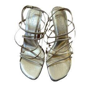 Vintage Y2K Gold Strappy Stiletto Sandals Open Toe Heels Size 37 NWOT